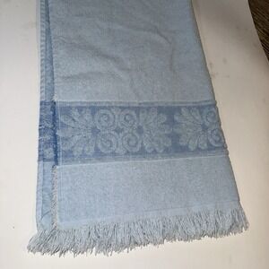 Vintage Cannon Monticello Bath Towel Blue Patterned Fringe 42"x21"